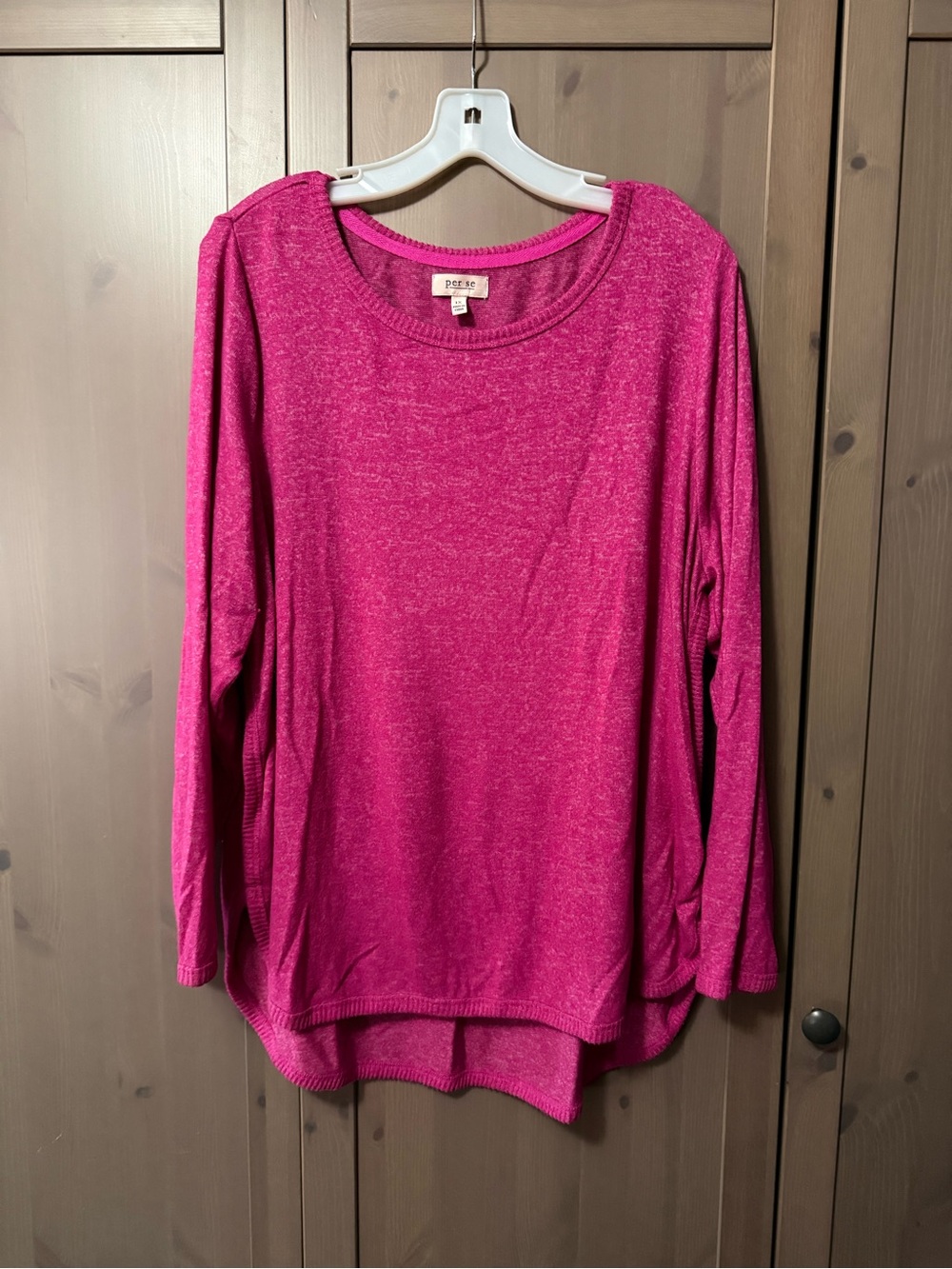 Per Se Fuchsia Long Sleeve Crewneck Pullover